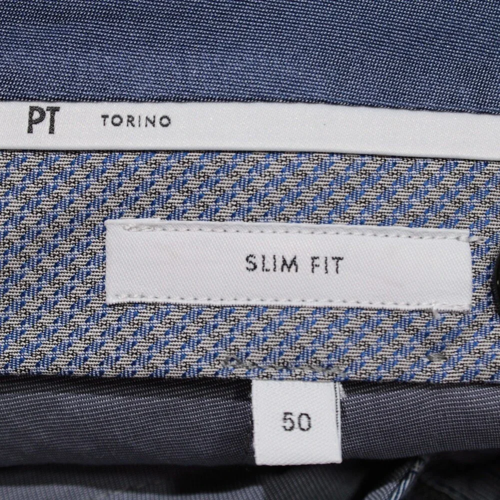 PT Torino NWT Dress Pants Size 50 (US 34) Slim Fit in Blue Check Wool Blend
